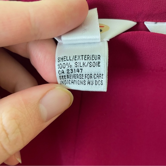 Talbots Raspberry 100% Silk Set! Silk Button Up Top & Pant Set Size 6 - Picture 7 of 16